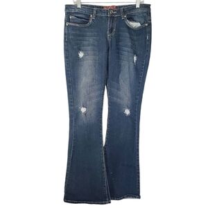 7240 * Red Rivet Embellished Pockets Dark Wash Denim Flare Jeans Size 13